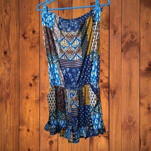 Vava by Joy Han Women's Small Strapless Gather Waist Romper Boho Peasant Hippie